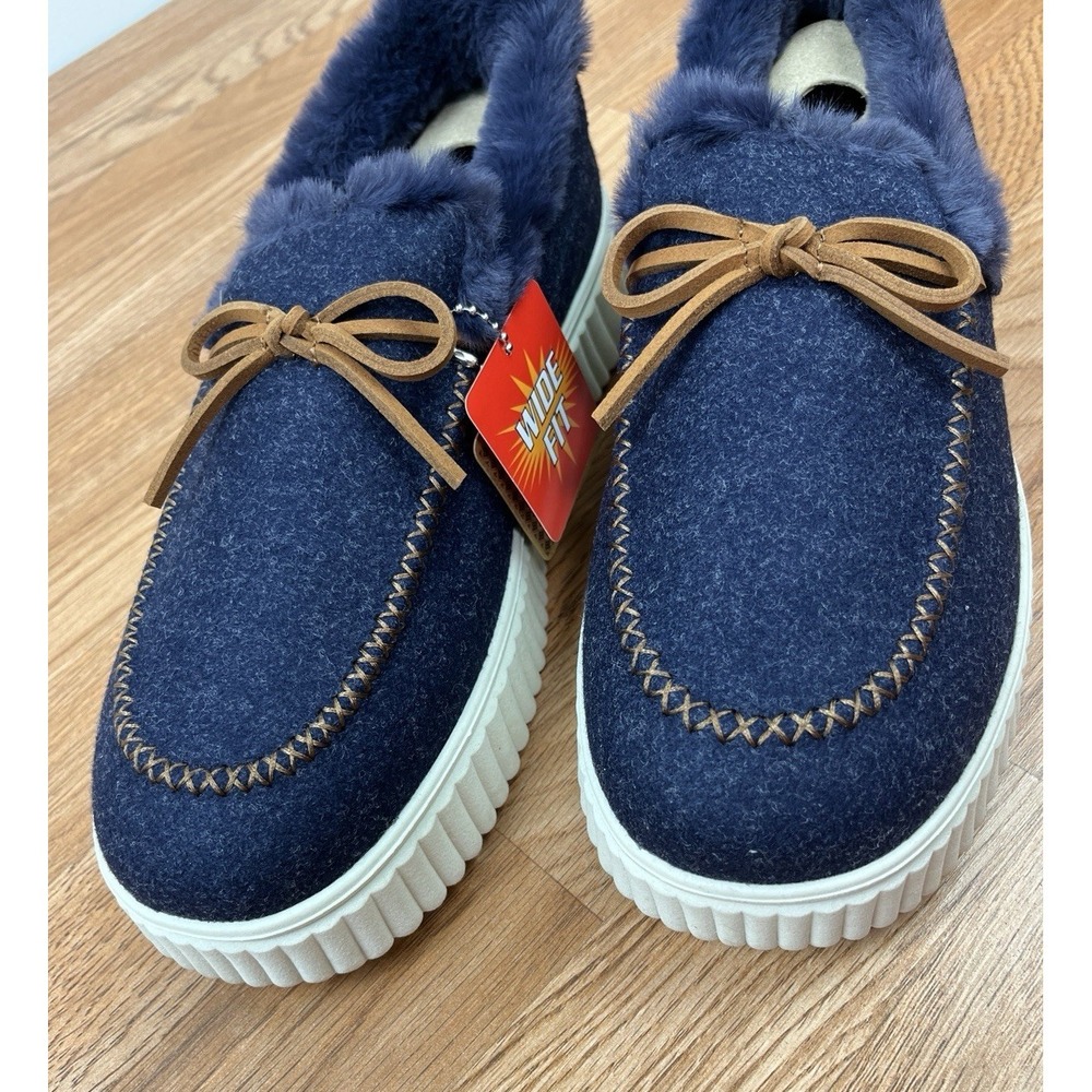 Skechers Cozy Ojai Moccasin Slippers in Navy Women's Size 11 Wide Fit NEW - Picture 3 of 11